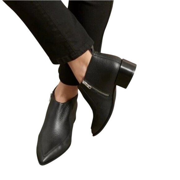 Everlane The Boss Bootie Italian Pebbled Leather Ankle Black Women's Size 10,Zip - Picture 1 of 16